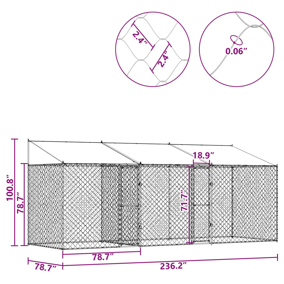 Dog Cage with Roof Silver 600 x 200 x 256 cm Steel and PE