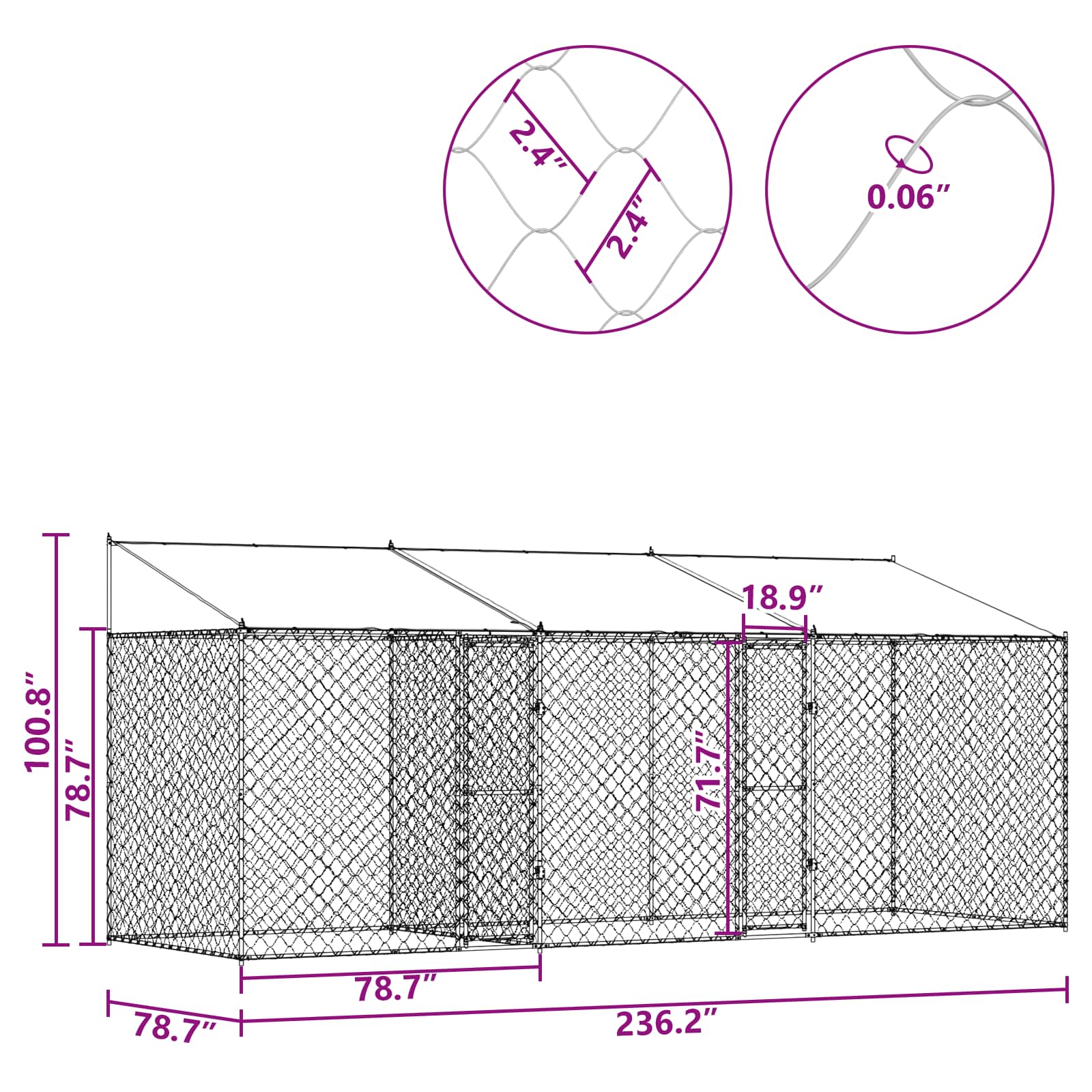 Dog Cage with Roof Silver 600 x 200 x 256 cm Steel and PE