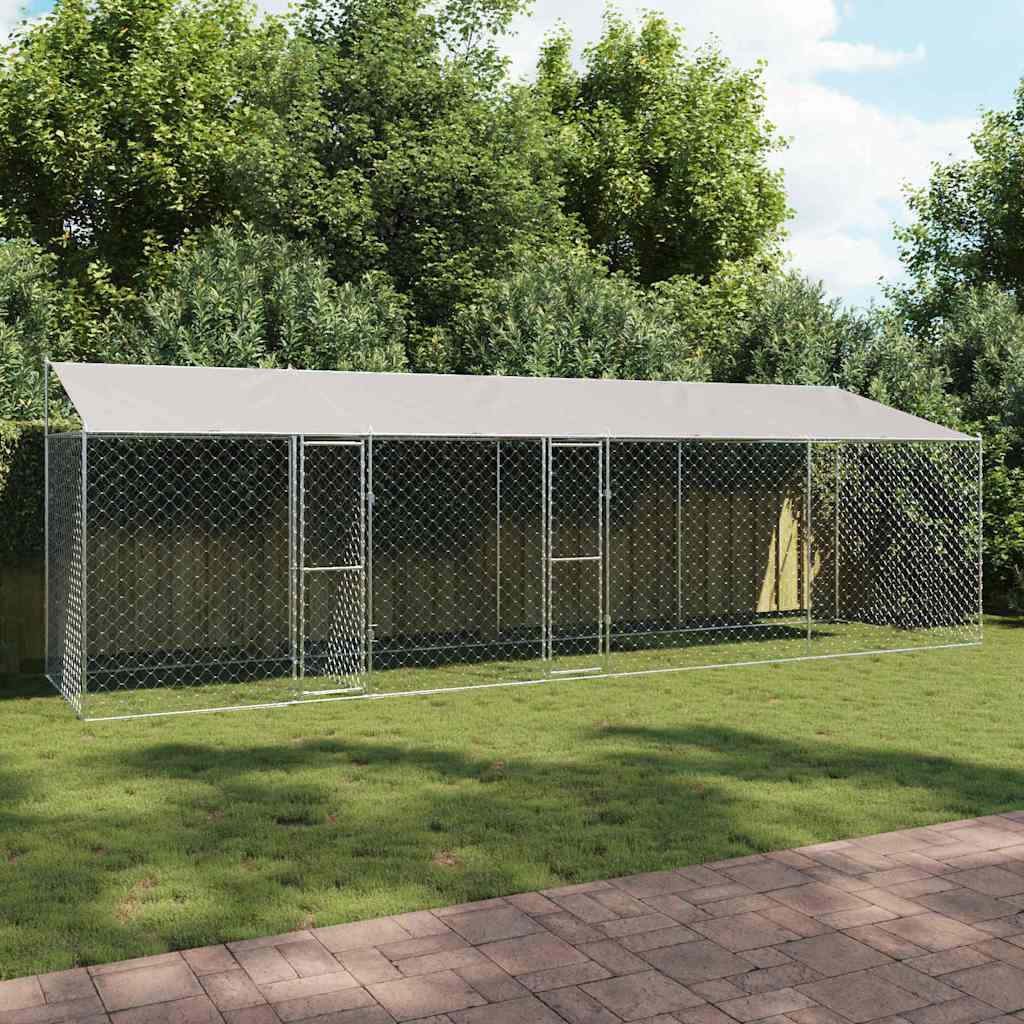 Dog Cage with Roof Silver 800 x 200 x 256 cm Steel and PE
