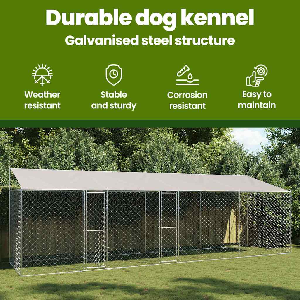 Dog Cage with Roof Silver 800 x 200 x 256 cm Steel and PE