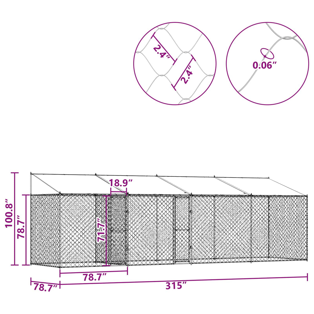 Dog Cage with Roof Silver 800 x 200 x 256 cm Steel and PE