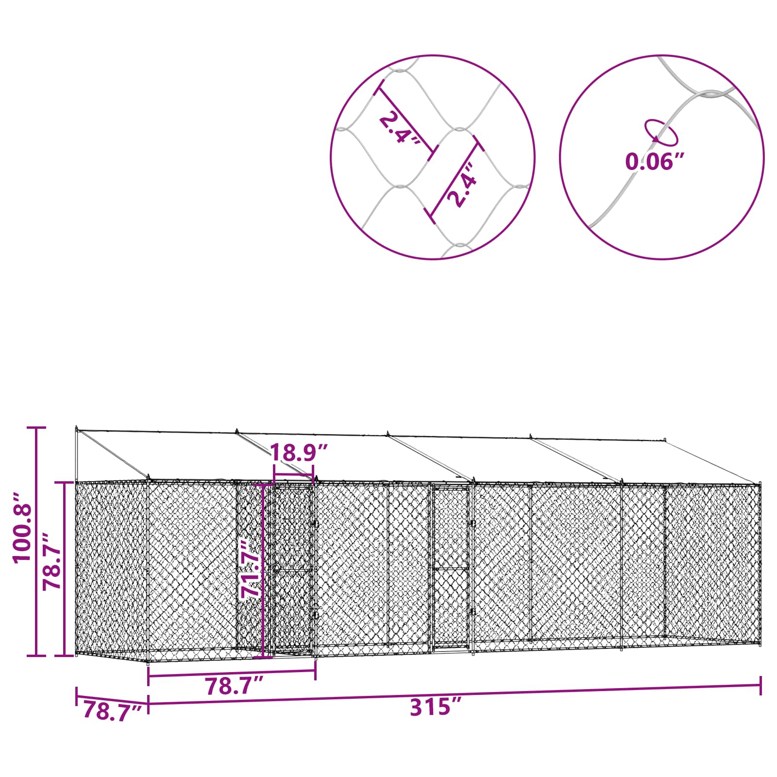 Dog Cage with Roof Silver 800 x 200 x 256 cm Steel and PE