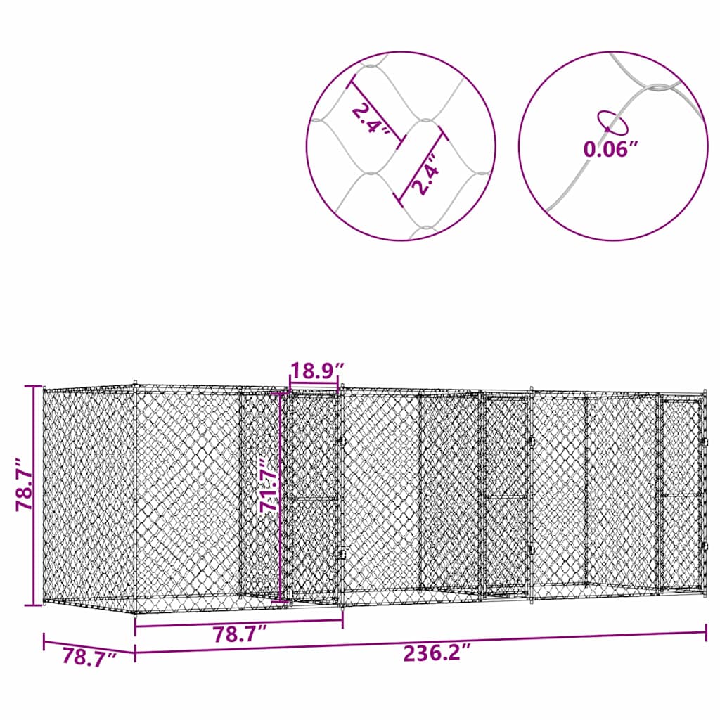 Dog Cage Silver 600 x 200 x 200 cm Galvanised Steel