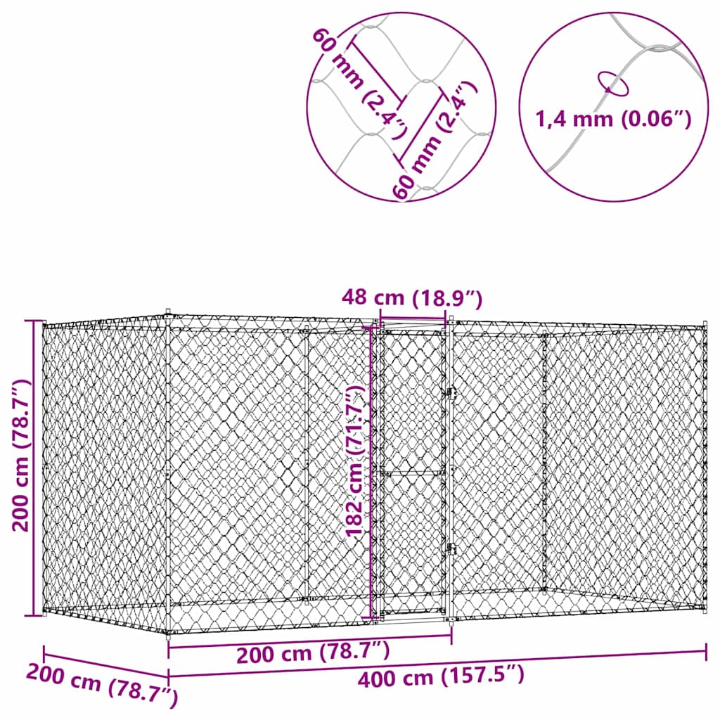 Dog Cage Silver 400 x 200 x 200 cm Galvanised Steel