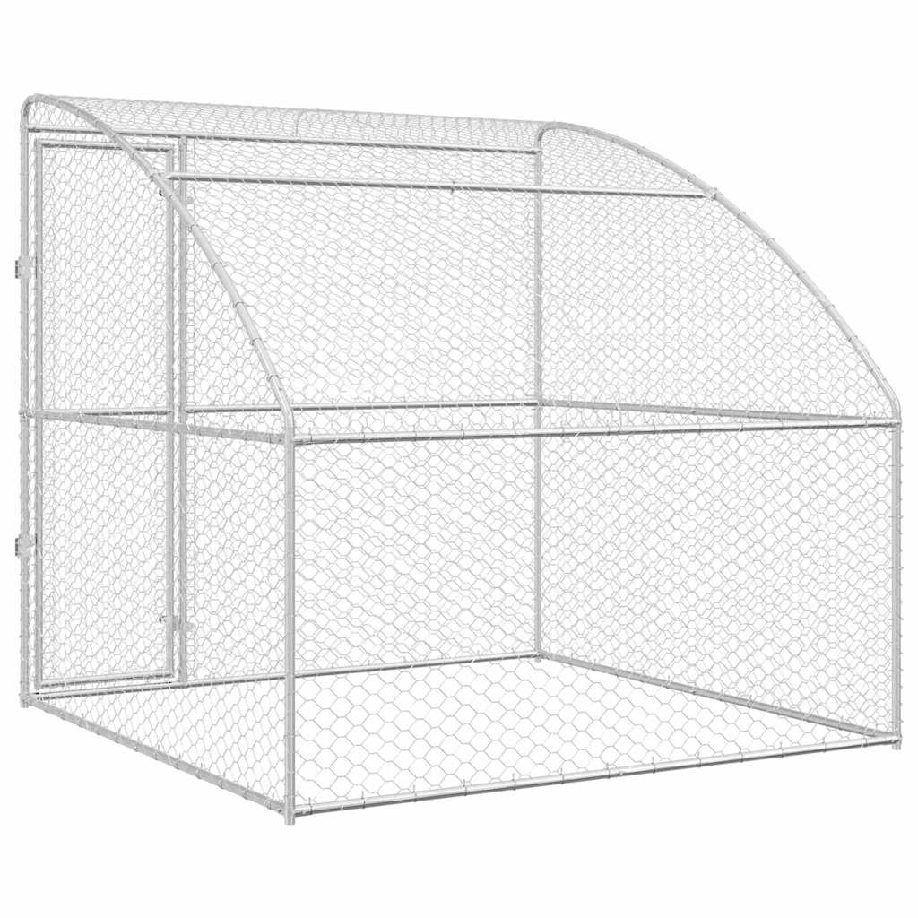 Dog Kennel with Storage Silver 2 x 2 x 2 m Galvanised steel