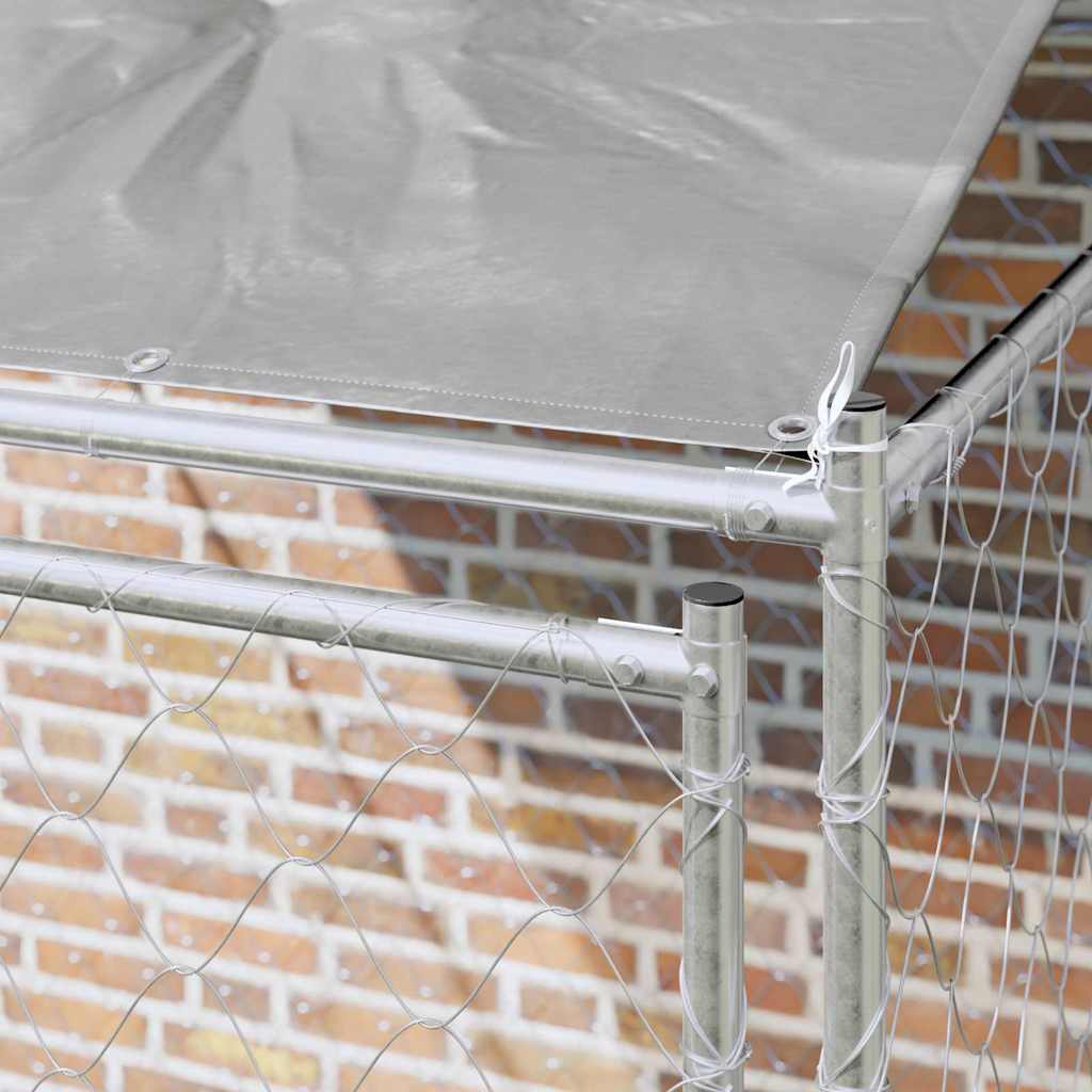 Dog Cage with Roof Silver 200 x 200 x 258 cm Steel and PE