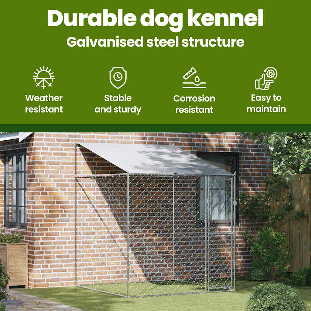 Dog Cage with Roof Silver 200 x 200 x 258 cm Steel and PE
