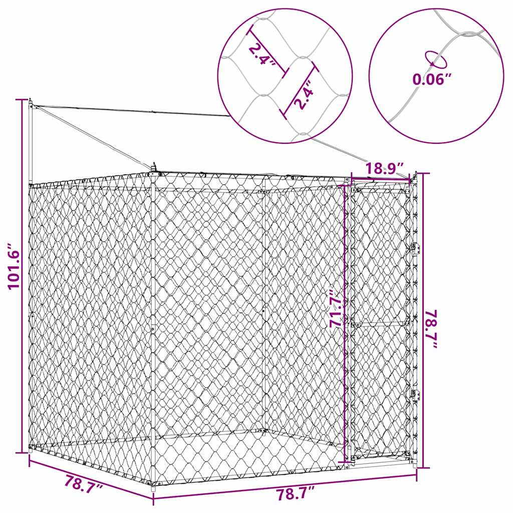 Dog Cage with Roof Silver 200 x 200 x 258 cm Steel and PE