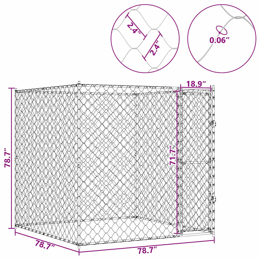 Dog Cage Silver 200 x 200 x 200 cm Galvanised Steel
