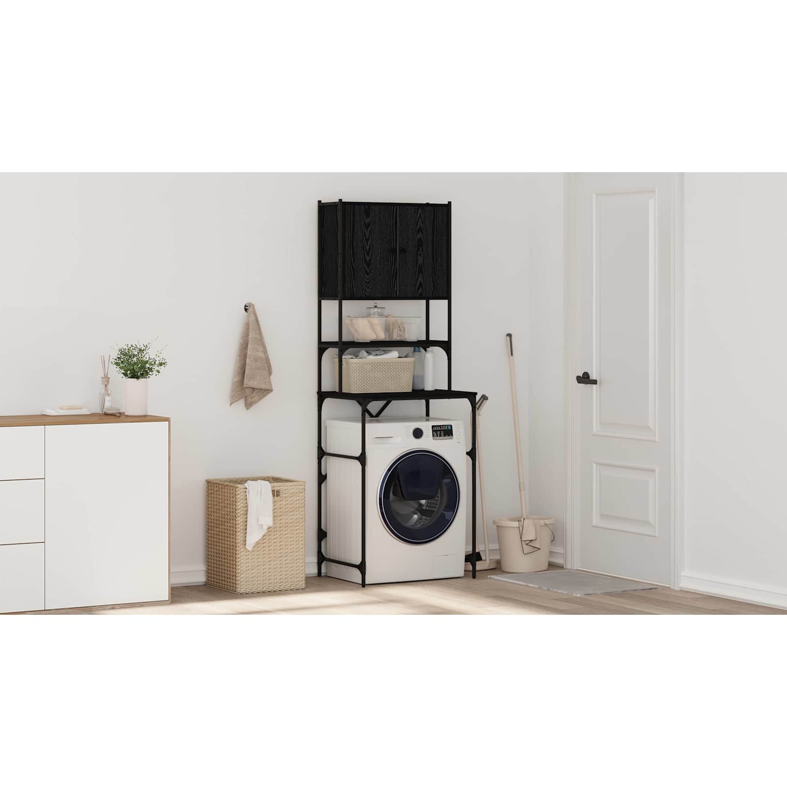 Washing Machine Cabinet Black 0ak 68 x 48,5 x 194 cm