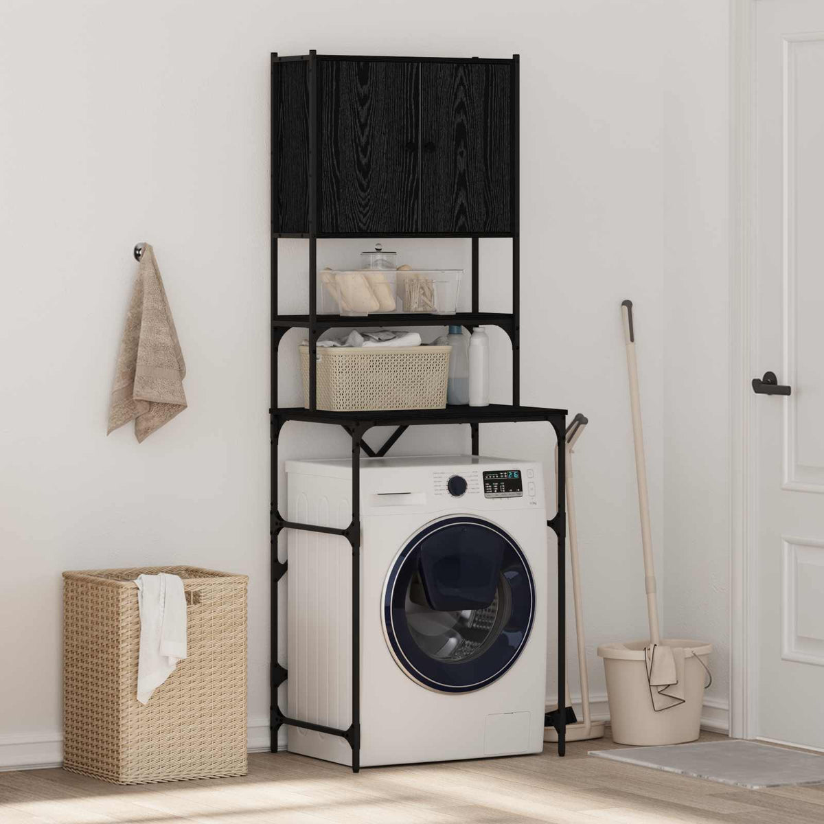 Washing Machine Cabinet Black 0ak 68 x 48,5 x 194 cm