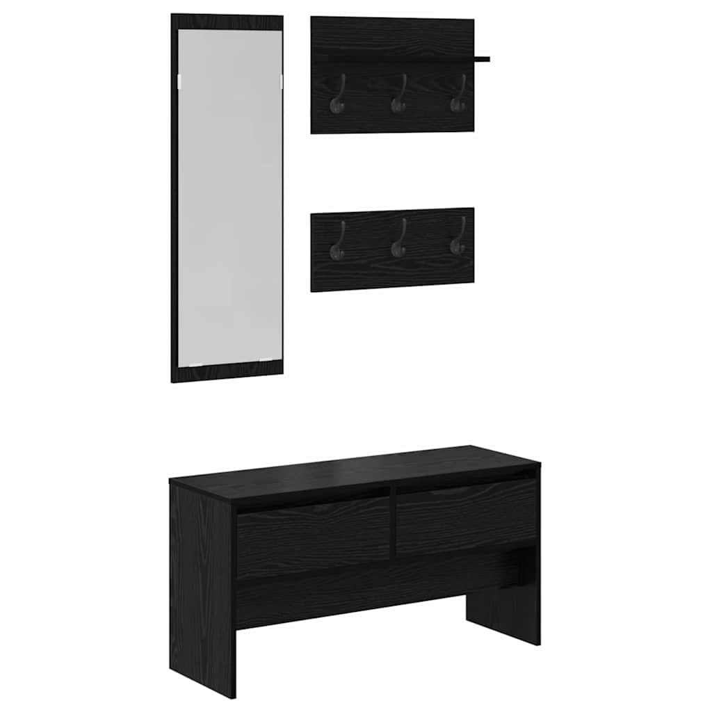 Hallway Furniture Set 4 pcs Black Oak Engineered Wood