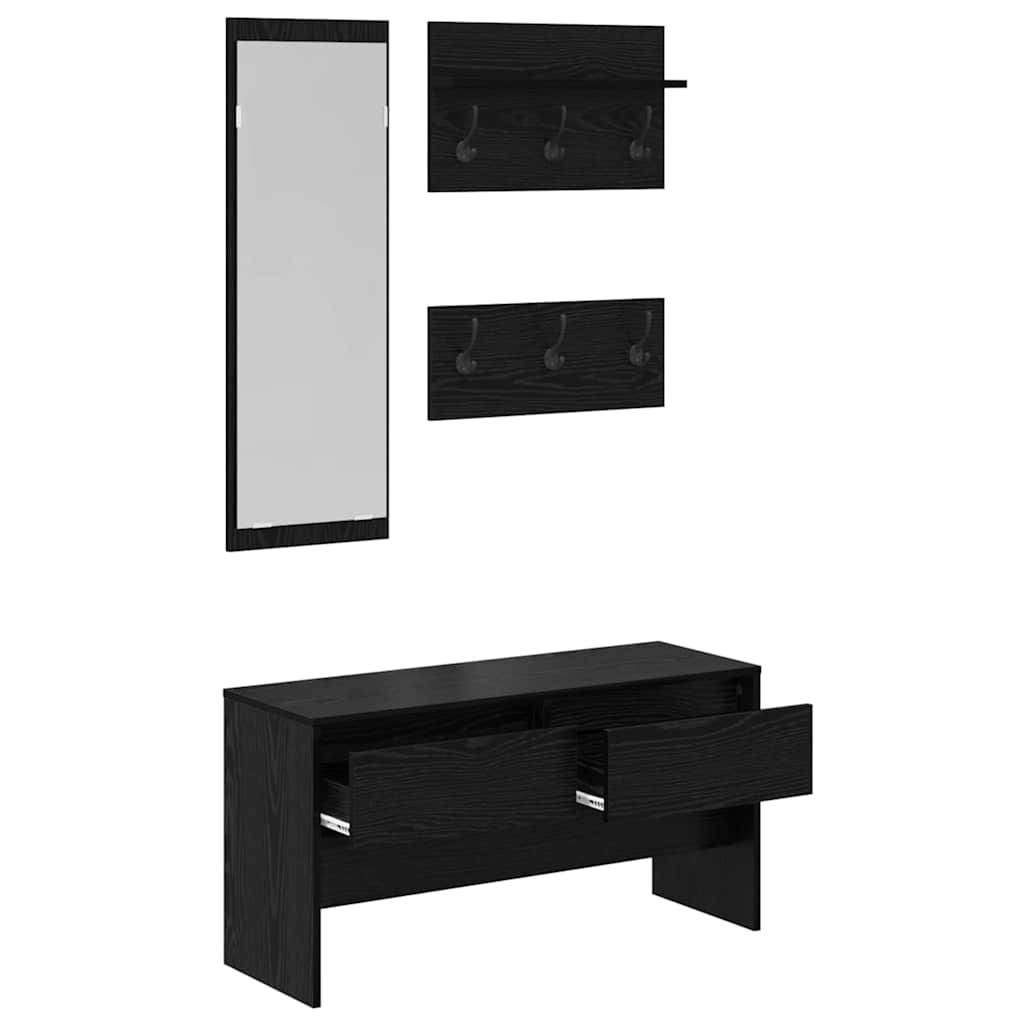 Hallway Furniture Set 4 pcs Black Oak Engineered Wood