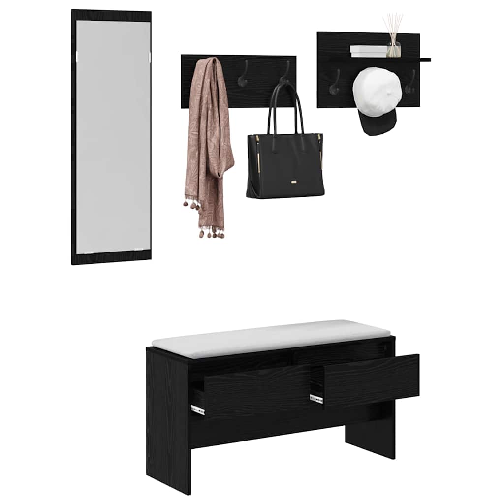 Hallway Furniture Set 4 pcs Black Oak Engineered Wood