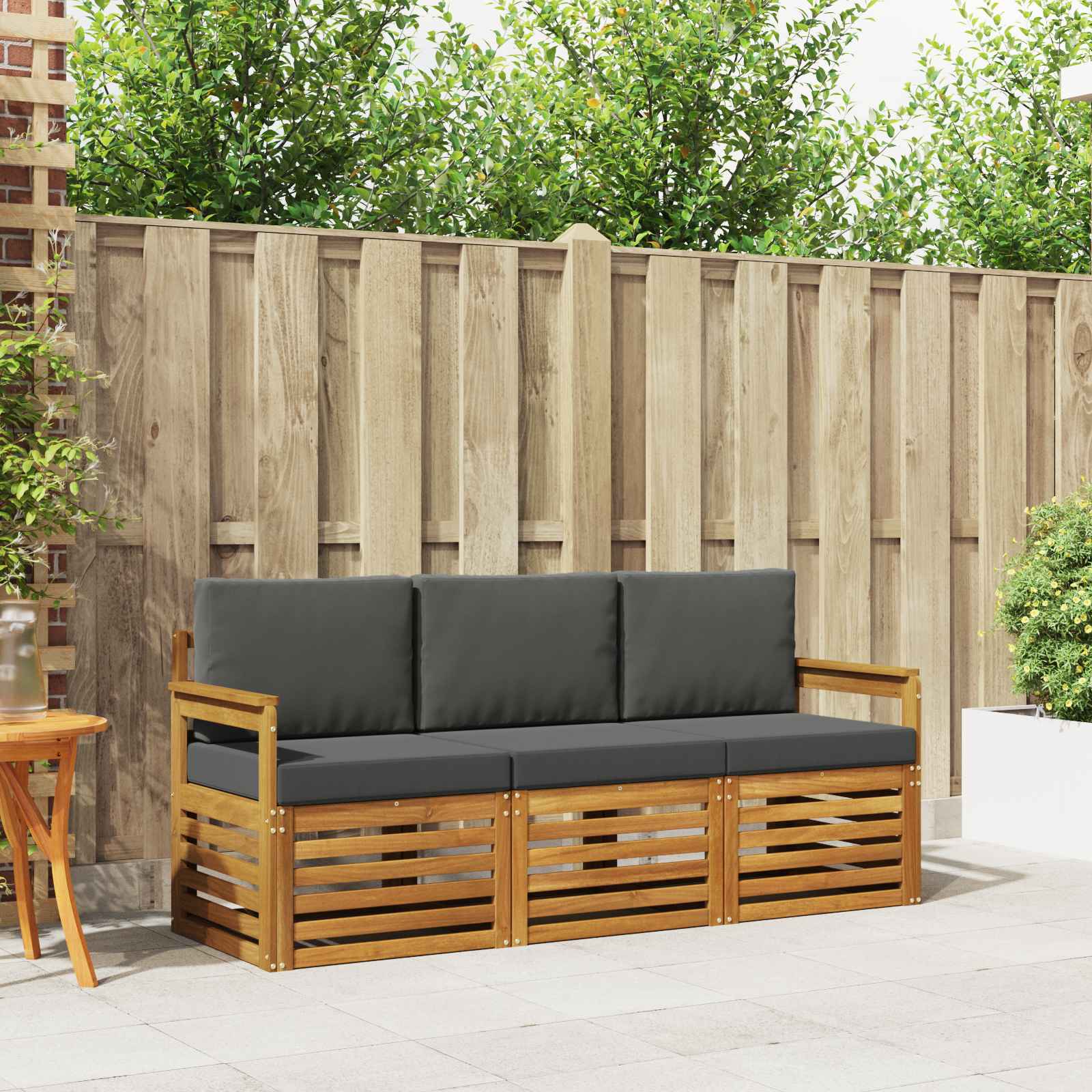 Sofa Sets 3 pcs Natural and Anthracite Solid Acacia Wood
