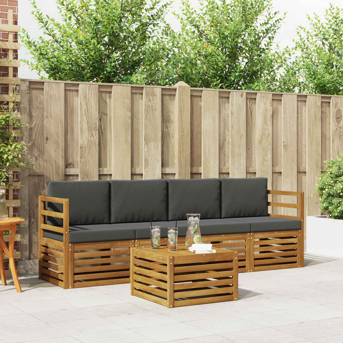 Outdoor Sofa Set 5 pcs Natural and Anthracite Solid Acacia Wood