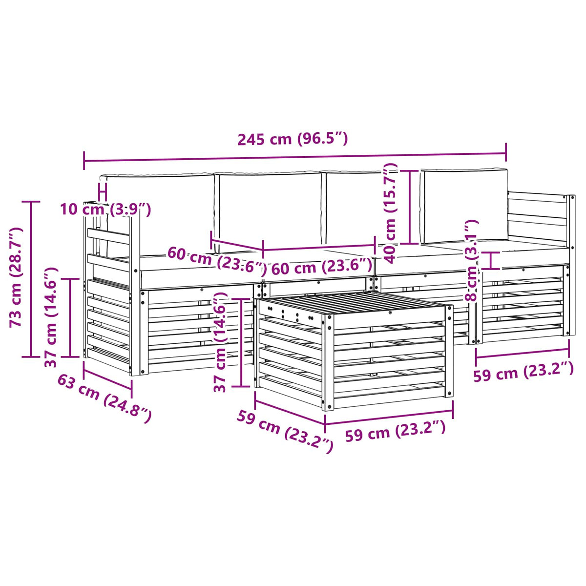 Outdoor Sofa Set 5 pcs Natural and Anthracite Solid Acacia Wood