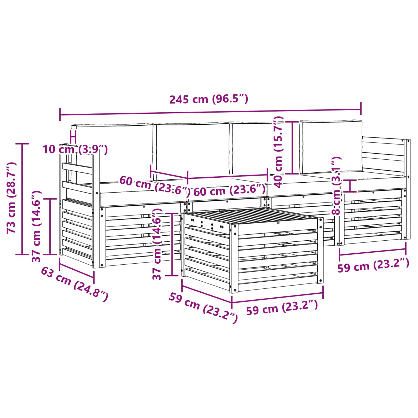 Outdoor Sofa Set 5 pcs Natural and Anthracite Solid Acacia Wood