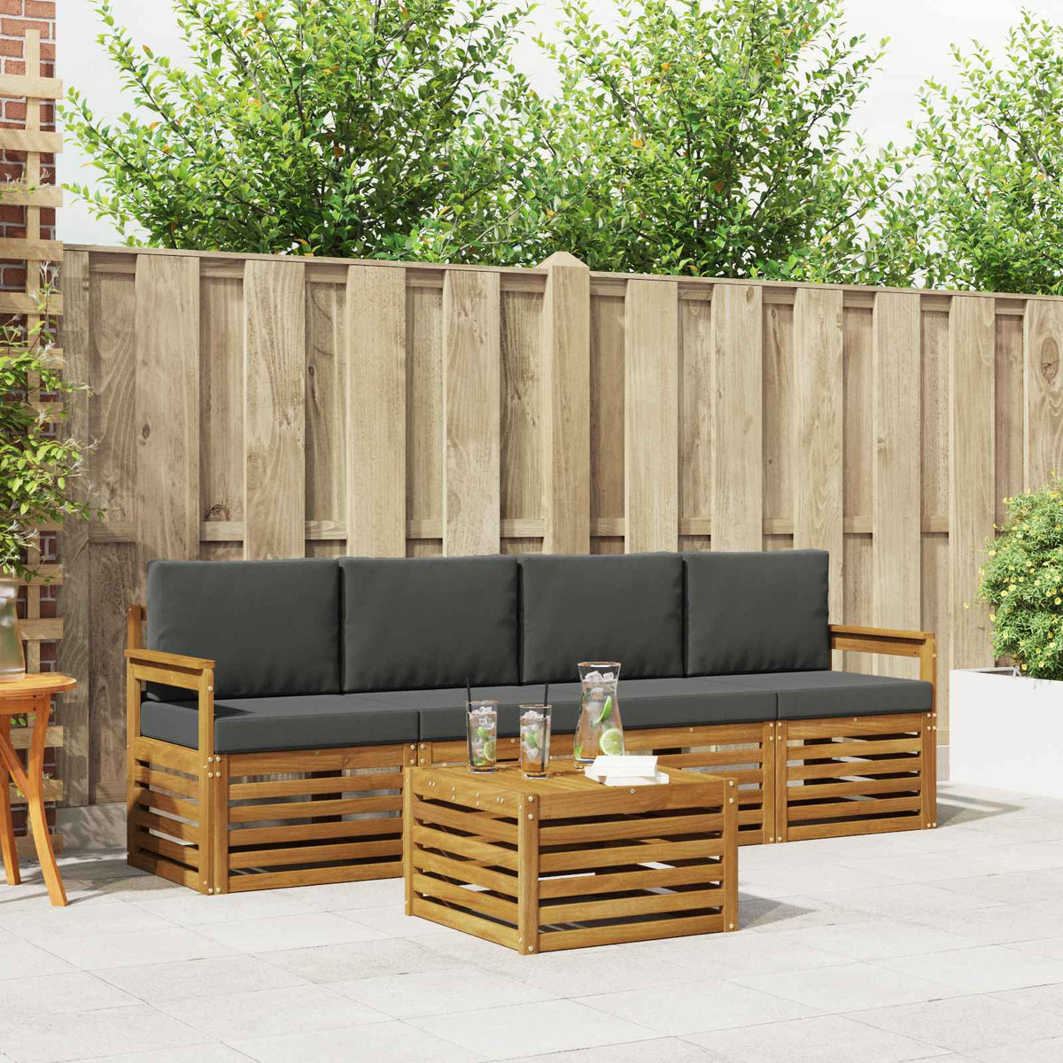 Outdoor Sofa Set 5 pcs Natural and Anthracite Solid Acacia Wood