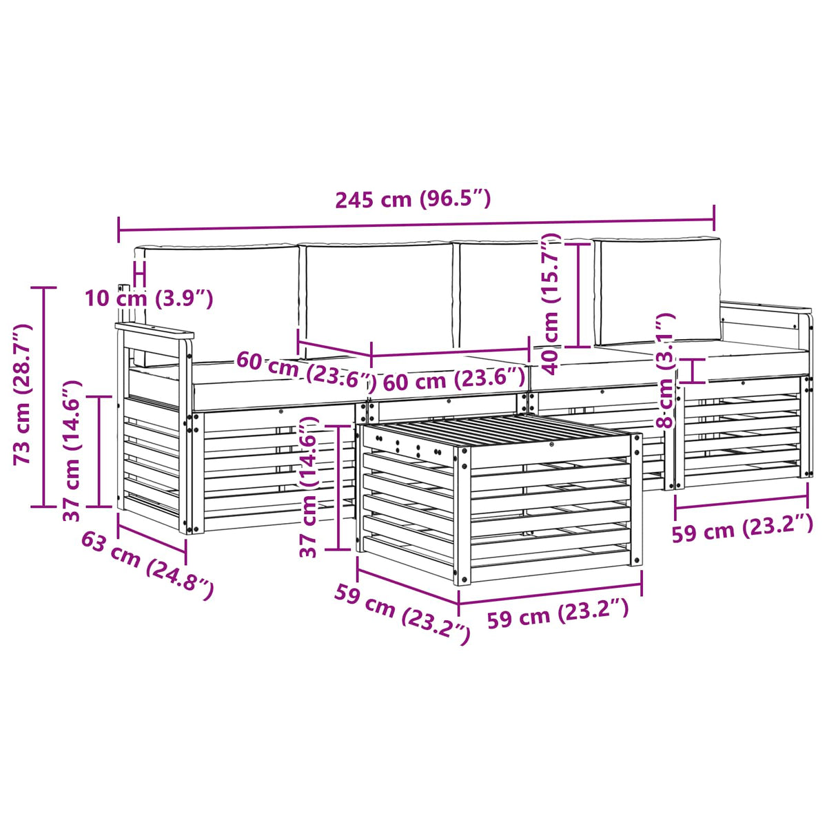 Outdoor Sofa Set 5 pcs Natural and Anthracite Solid Acacia Wood