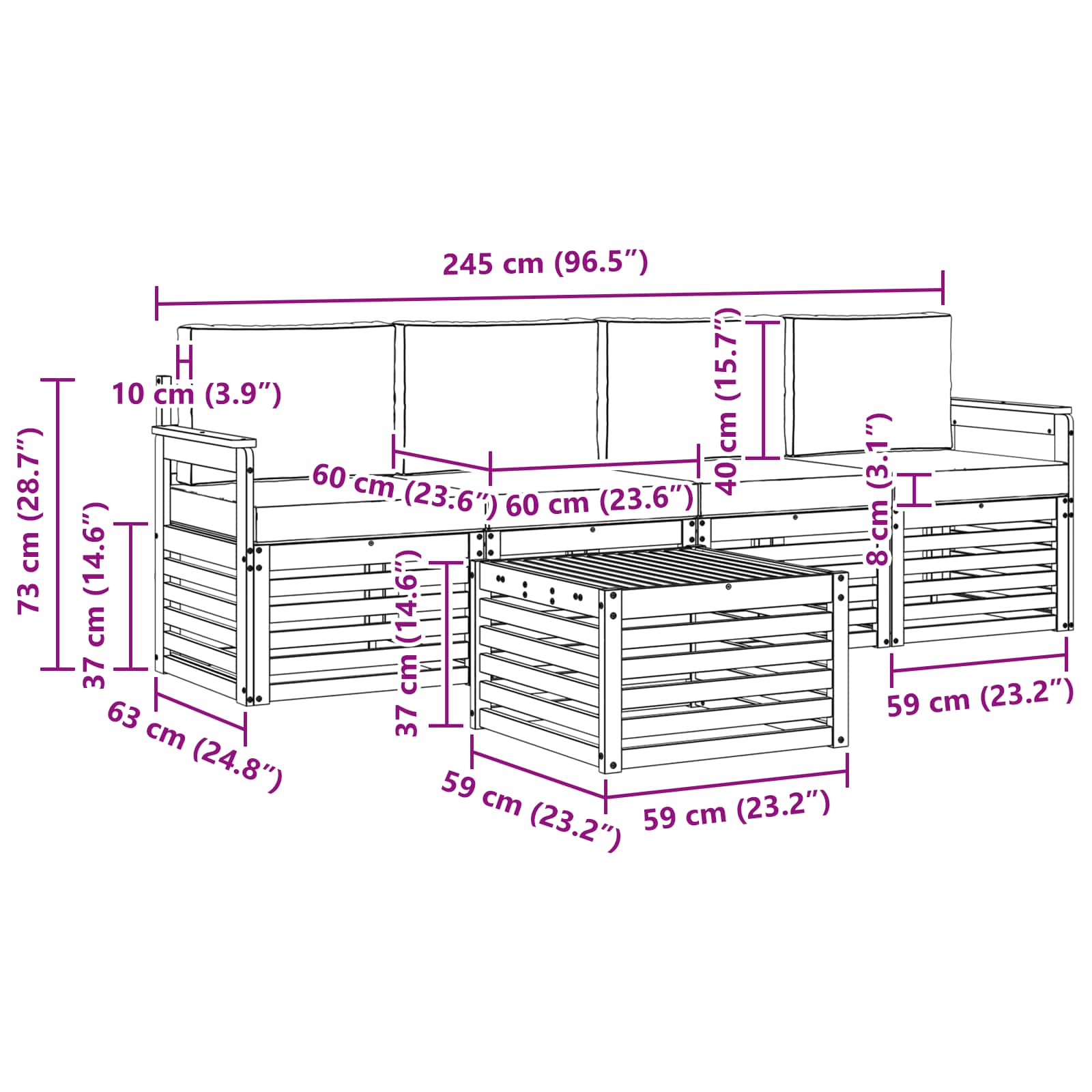 Outdoor Sofa Set 5 pcs Natural and Anthracite Solid Acacia Wood