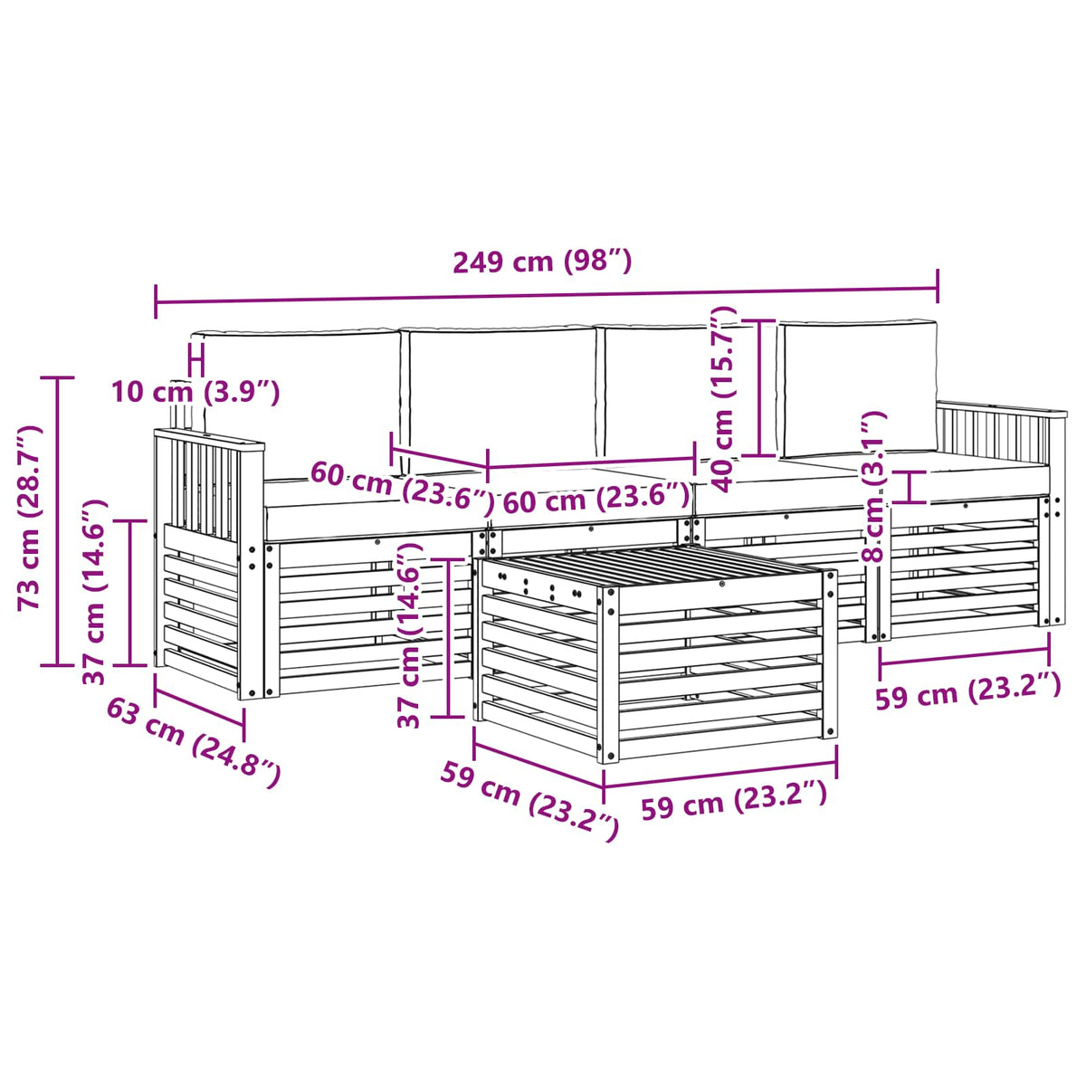 Outdoor Sofa Set 5 pcs Natural and Anthracite Solid Acacia Wood