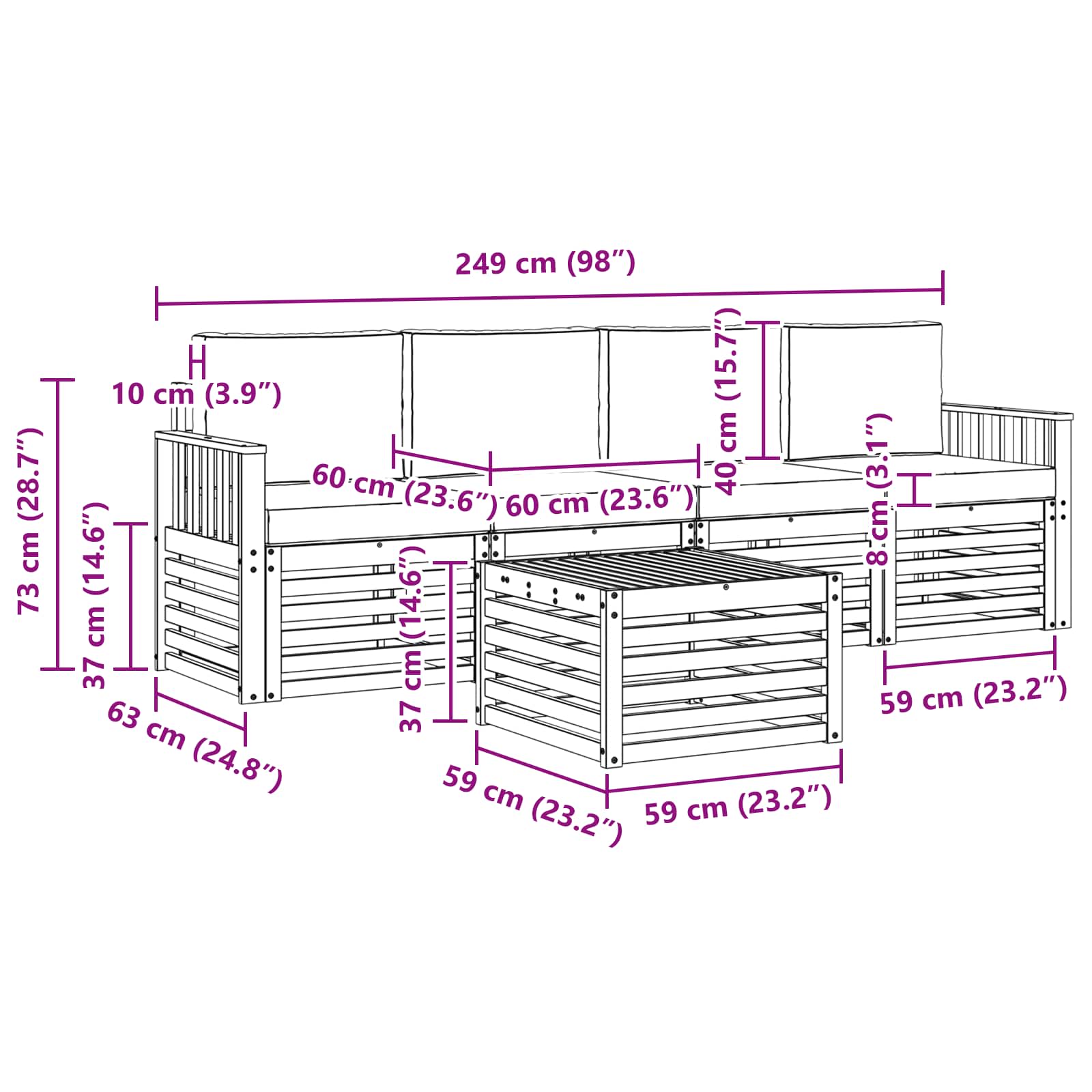 Outdoor Sofa Set 5 pcs Natural and Anthracite Solid Acacia Wood