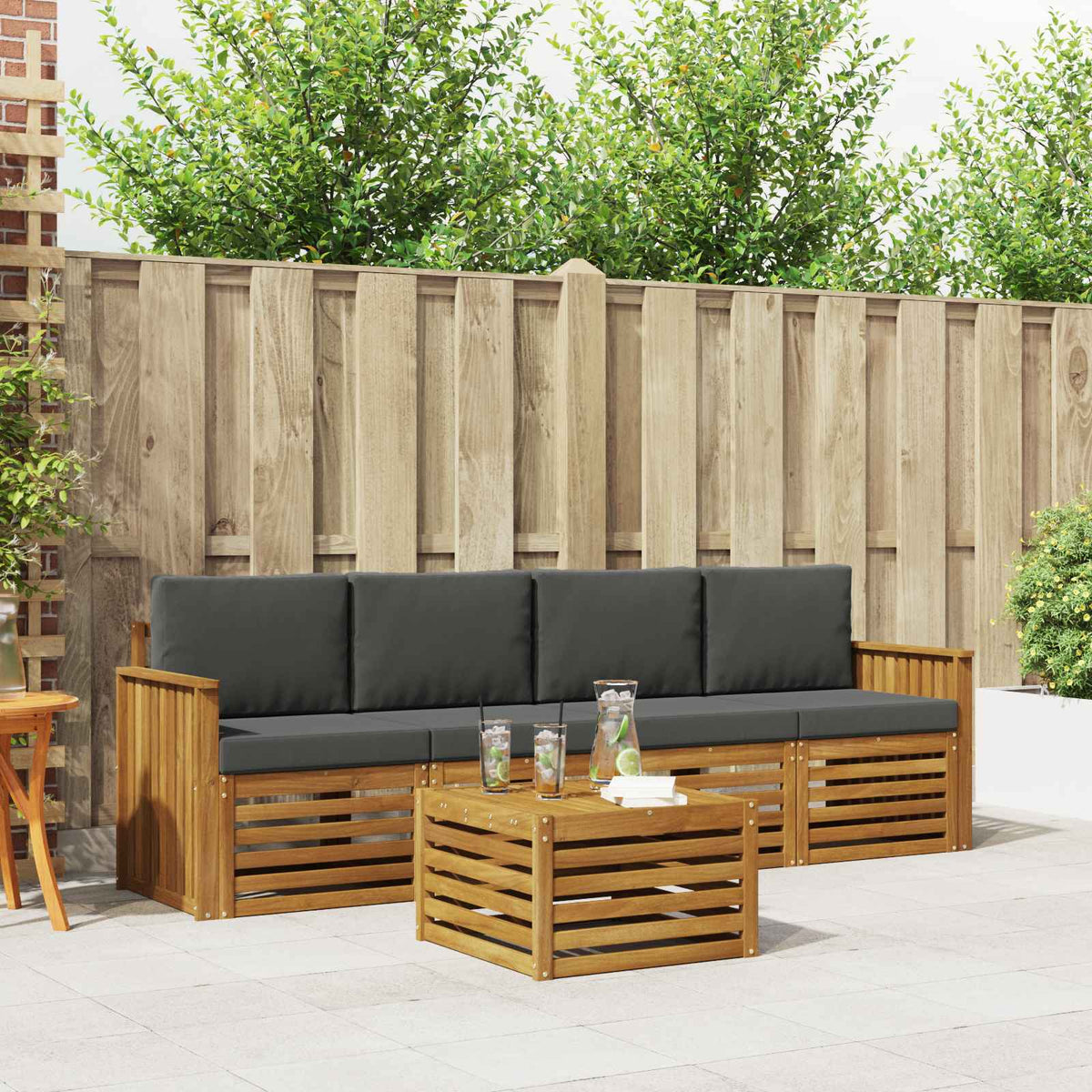 Outdoor Sofa Set 5 pcs Natural and Anthracite Solid Acacia Wood