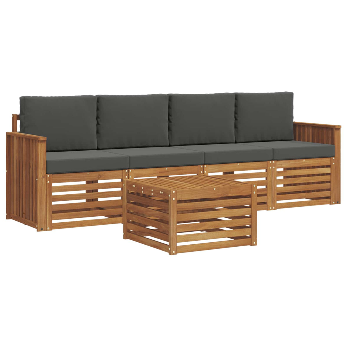 Outdoor Sofa Set 5 pcs Natural and Anthracite Solid Acacia Wood