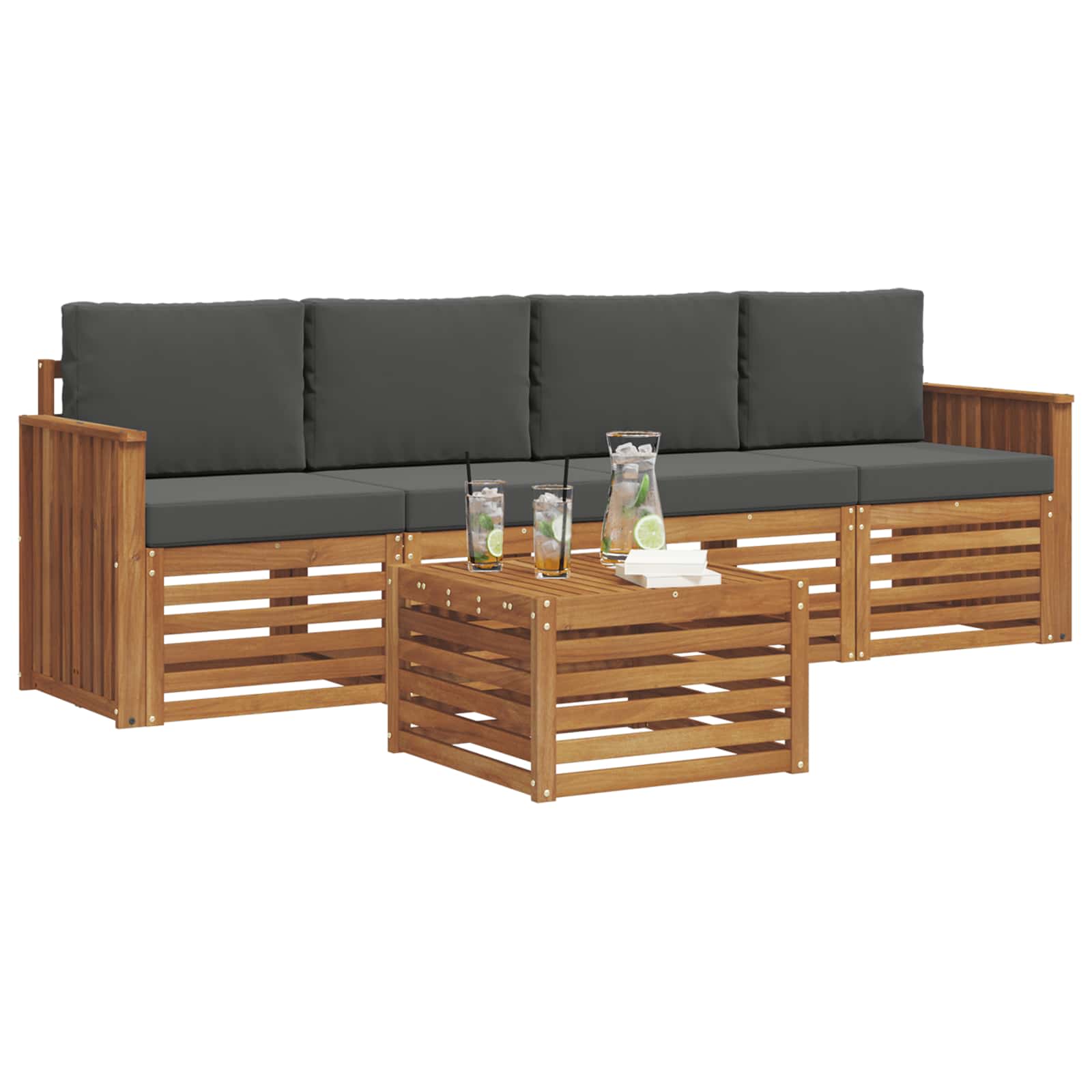 Outdoor Sofa Set 5 pcs Natural and Anthracite Solid Acacia Wood