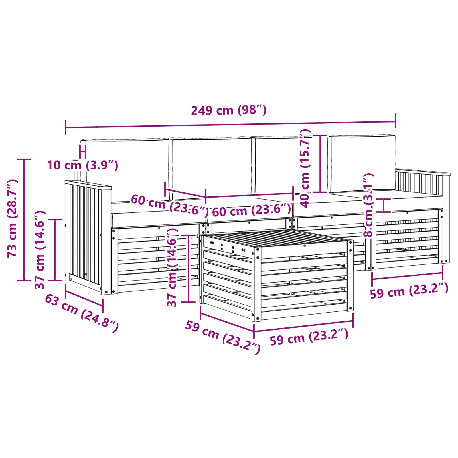 Outdoor Sofa Set 5 pcs Natural and Anthracite Solid Acacia Wood