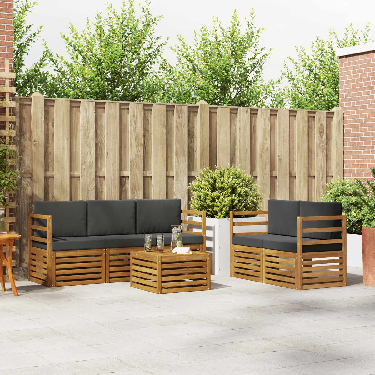 Sofa Sets 6 pcs Natural and Anthracite Solid Acacia Wood