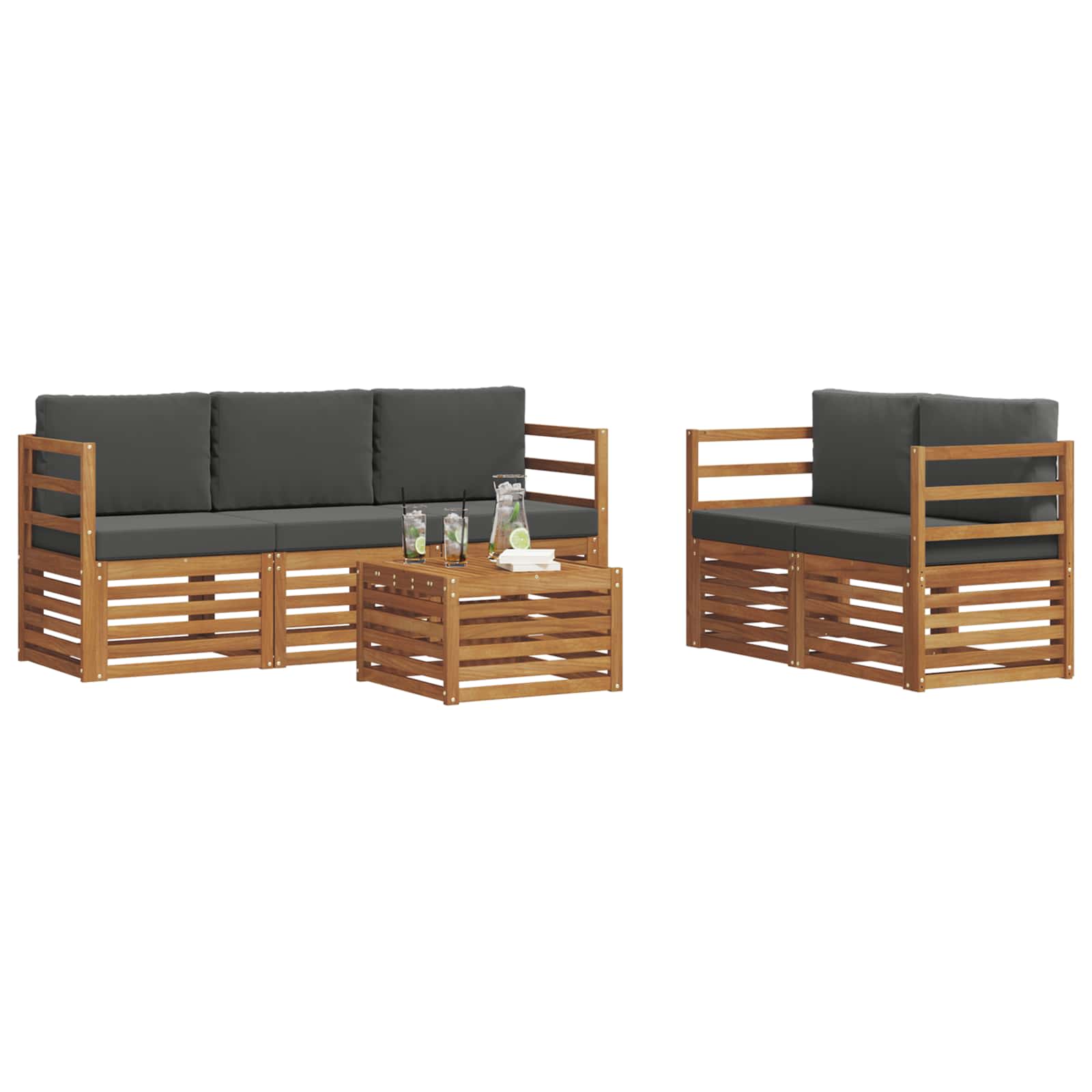 Sofa Sets 6 pcs Natural and Anthracite Solid Acacia Wood