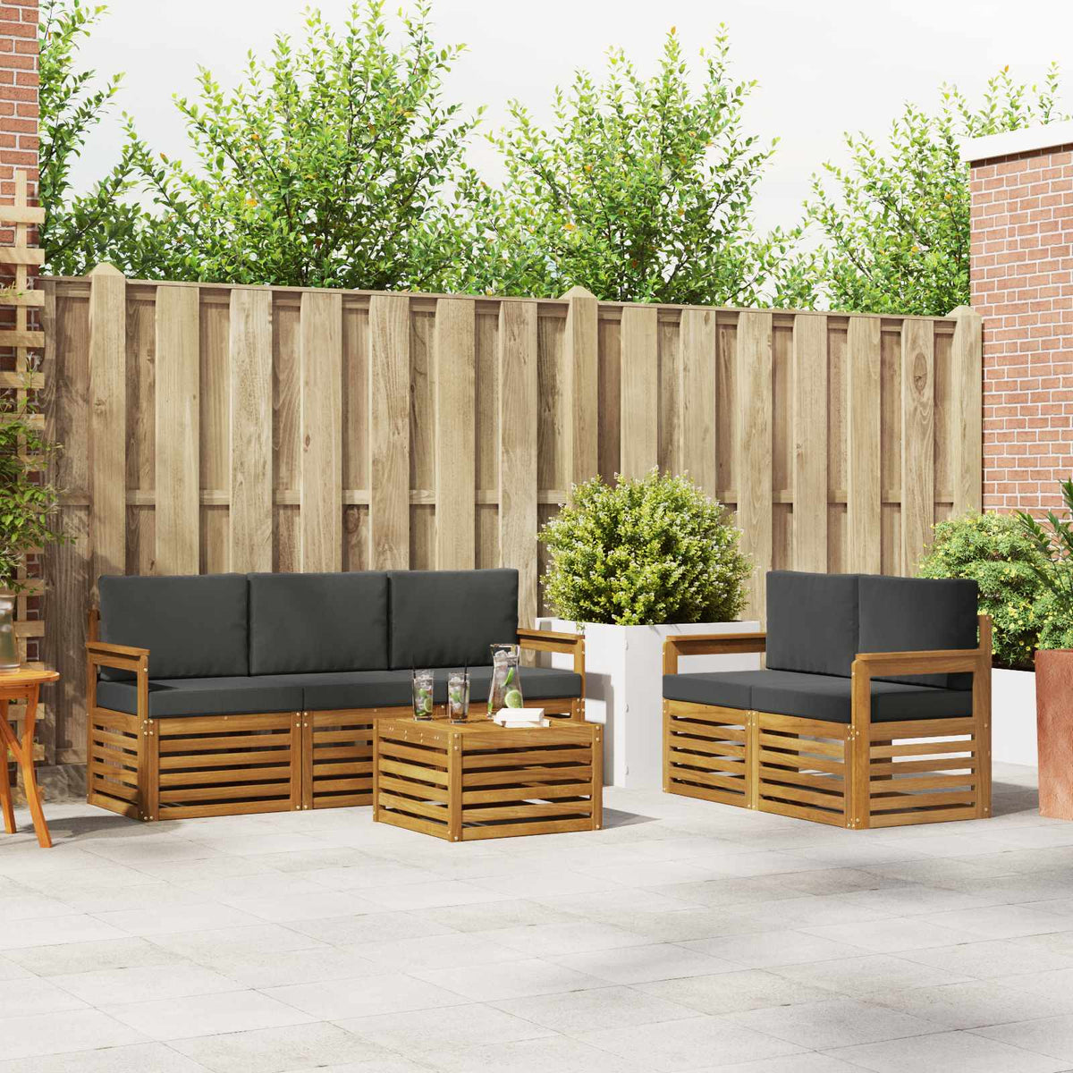Sofa Sets 6 pcs Natural and Anthracite Solid Acacia Wood