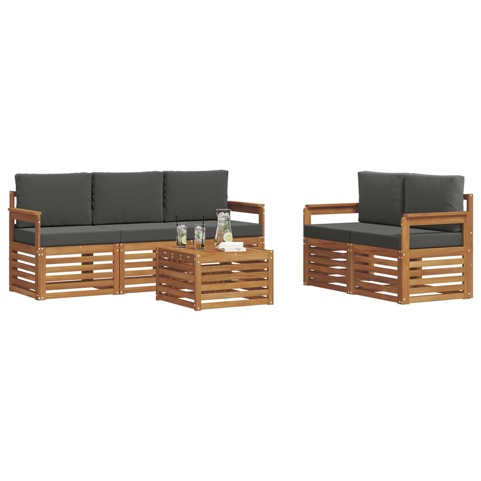 Sofa Sets 6 pcs Natural and Anthracite Solid Acacia Wood