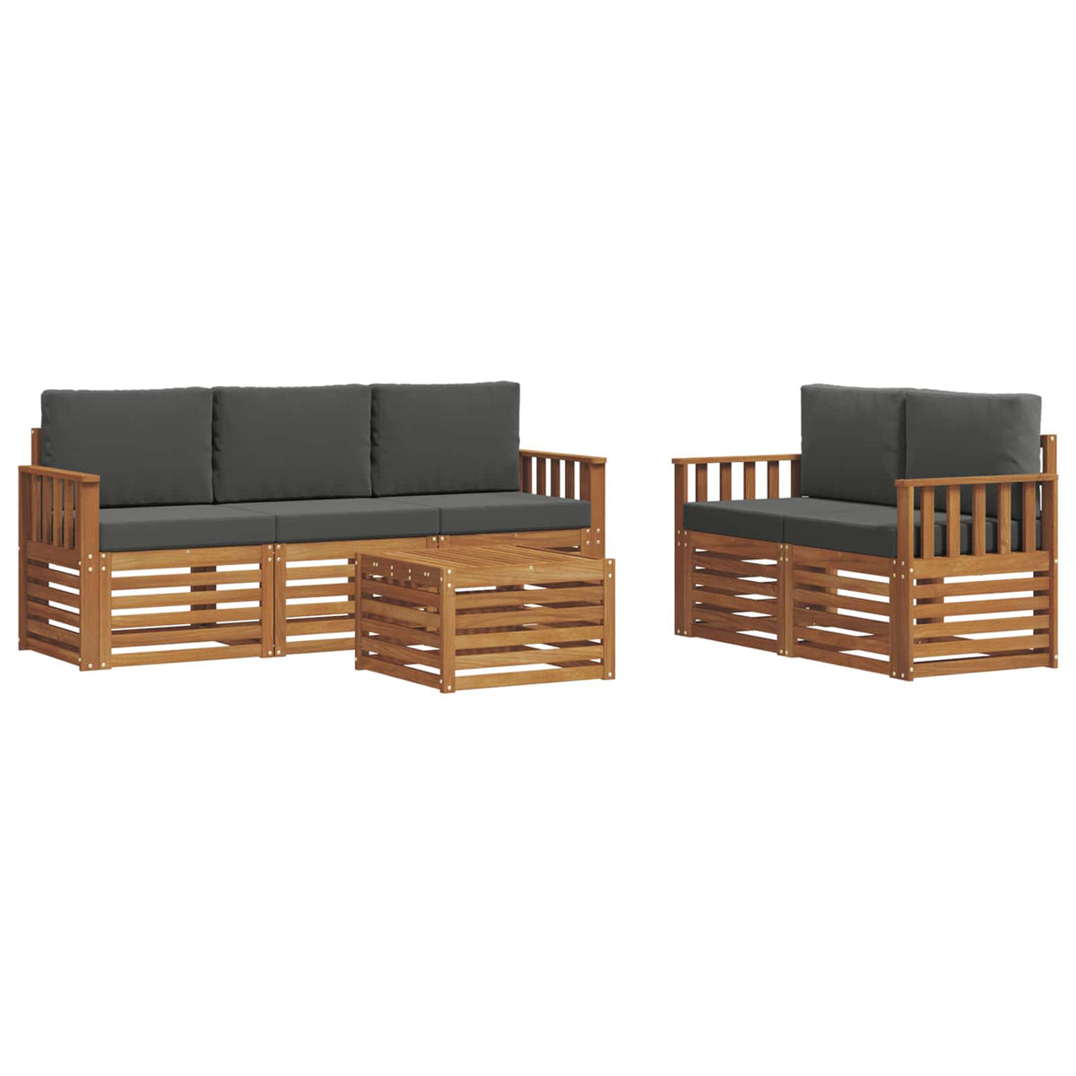 Sofa Sets 6 pcs Natural and Anthracite Solid Acacia Wood