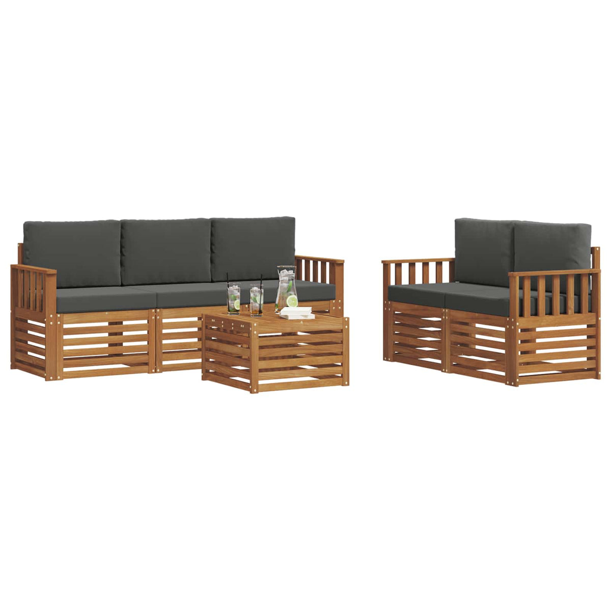 Sofa Sets 6 pcs Natural and Anthracite Solid Acacia Wood