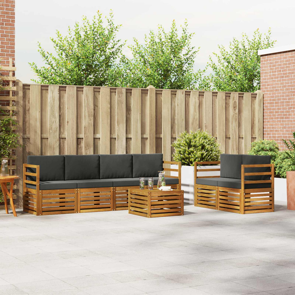 Outdoor Sofa Set 7 pcs Natural and Anthracite Solid Acacia Wood