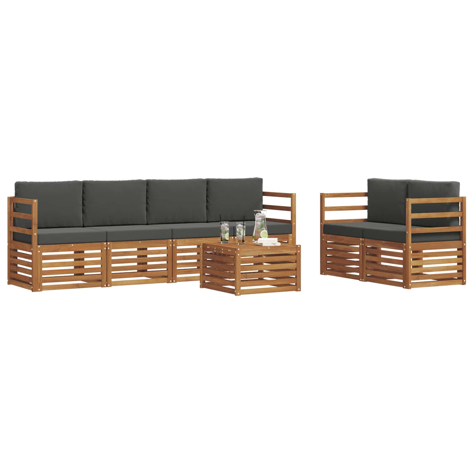 Outdoor Sofa Set 7 pcs Natural and Anthracite Solid Acacia Wood