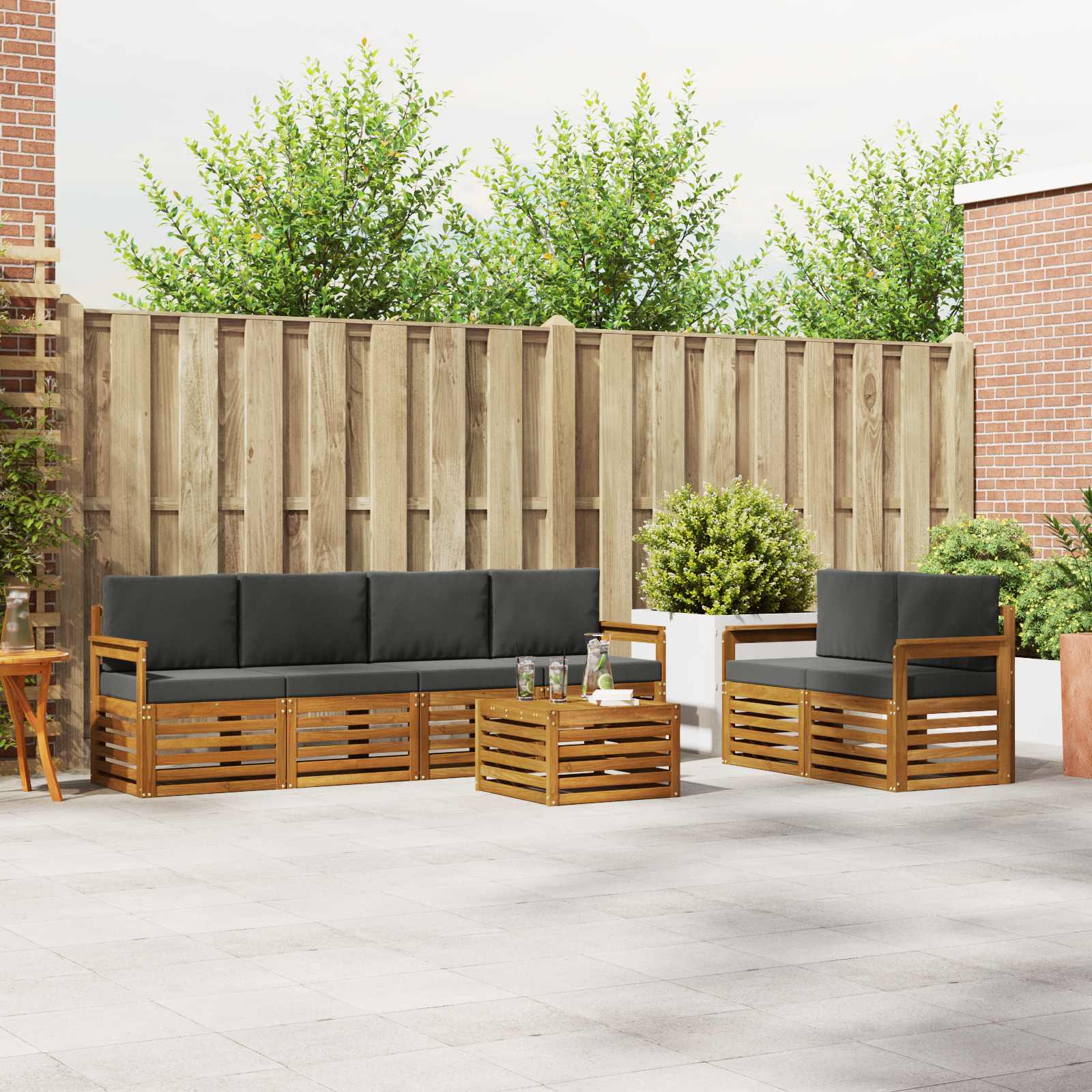 Outdoor Sofa Set 7 pcs Natural and Anthracite Solid Acacia Wood