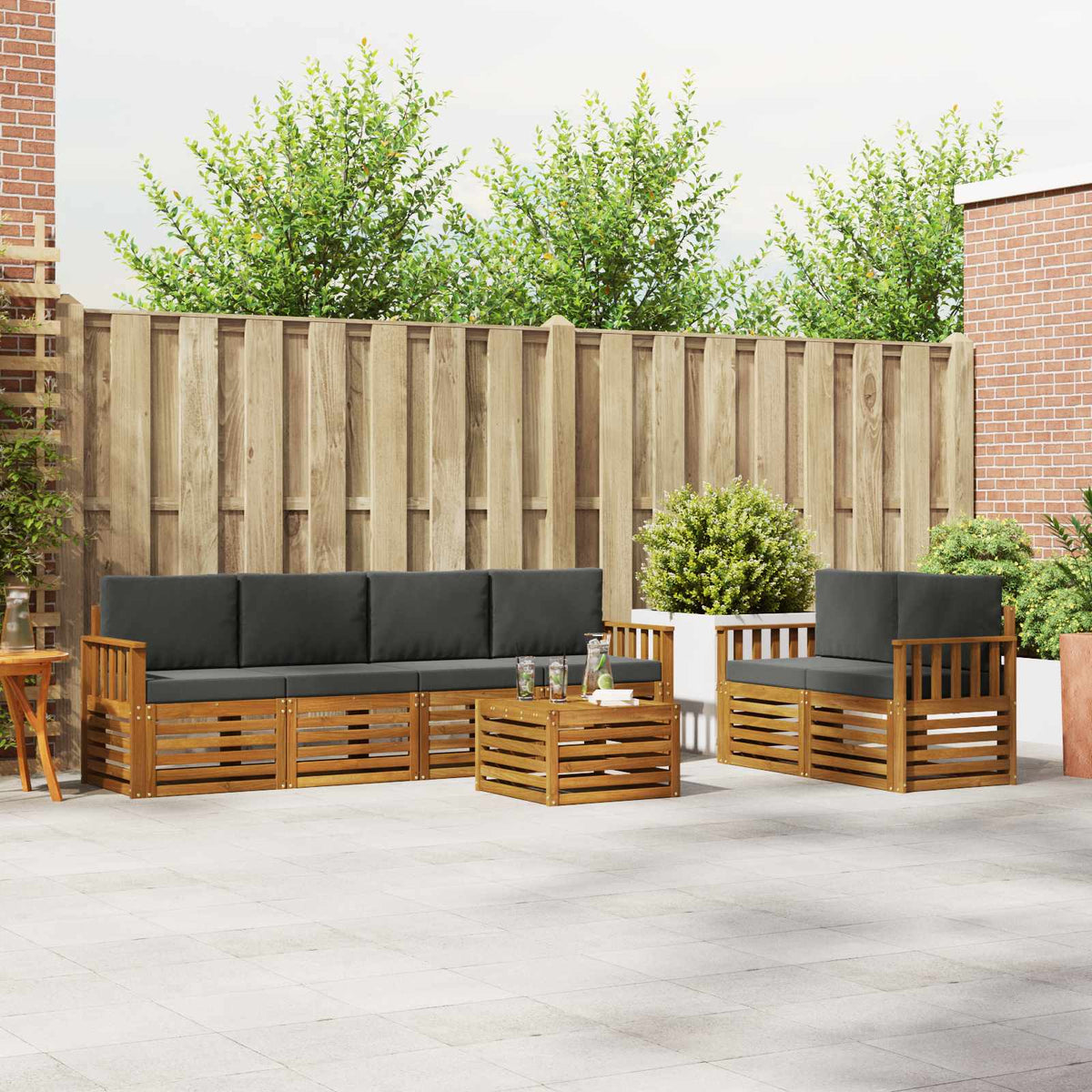 Outdoor Sofa Set 7 pcs Natural and Anthracite Solid Acacia Wood