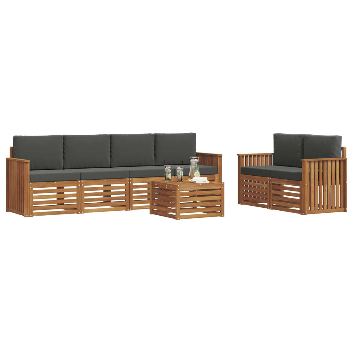Outdoor Sofa Set 7 pcs Natural and Anthracite Solid Acacia Wood