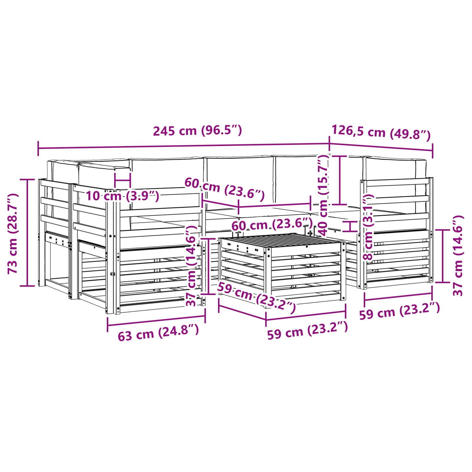 Outdoor Sofa Set 7 pcs Natural and Anthracite Solid Acacia Wood