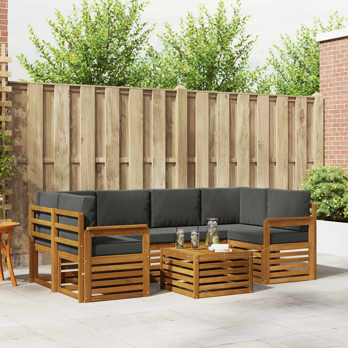 Outdoor Sofa Set 7 pcs Natural and Anthracite Solid Acacia Wood