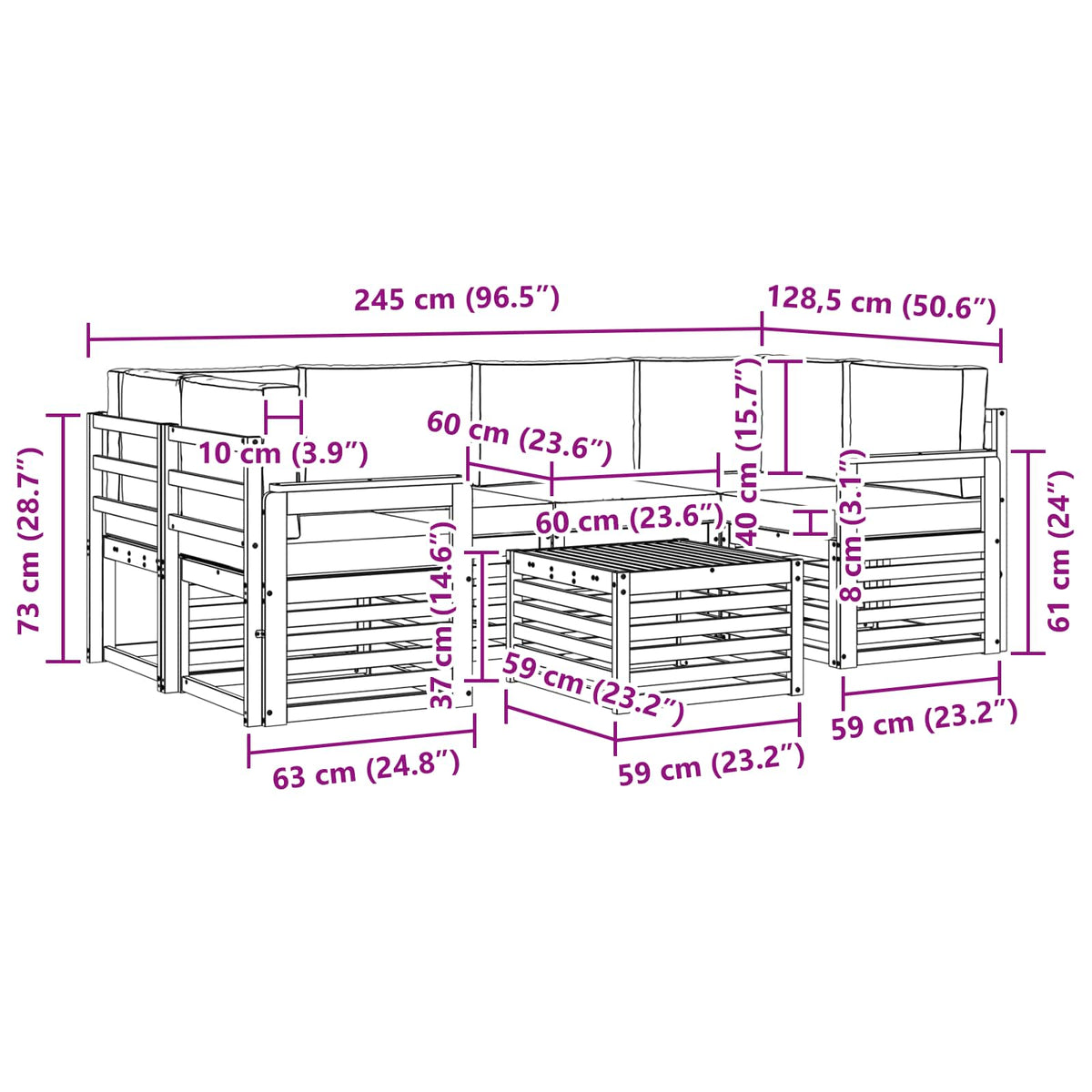 Outdoor Sofa Set 7 pcs Natural and Anthracite Solid Acacia Wood