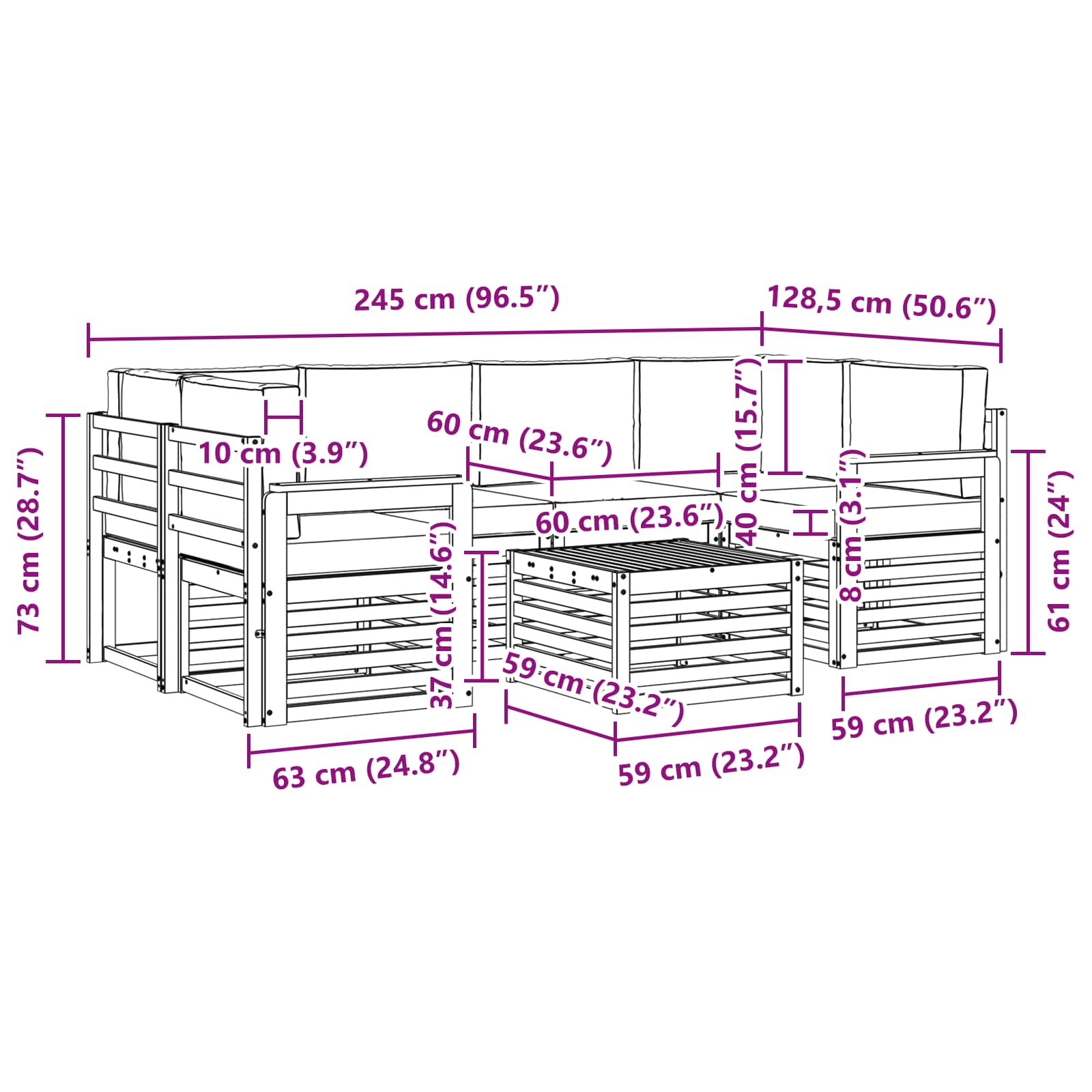 Outdoor Sofa Set 7 pcs Natural and Anthracite Solid Acacia Wood