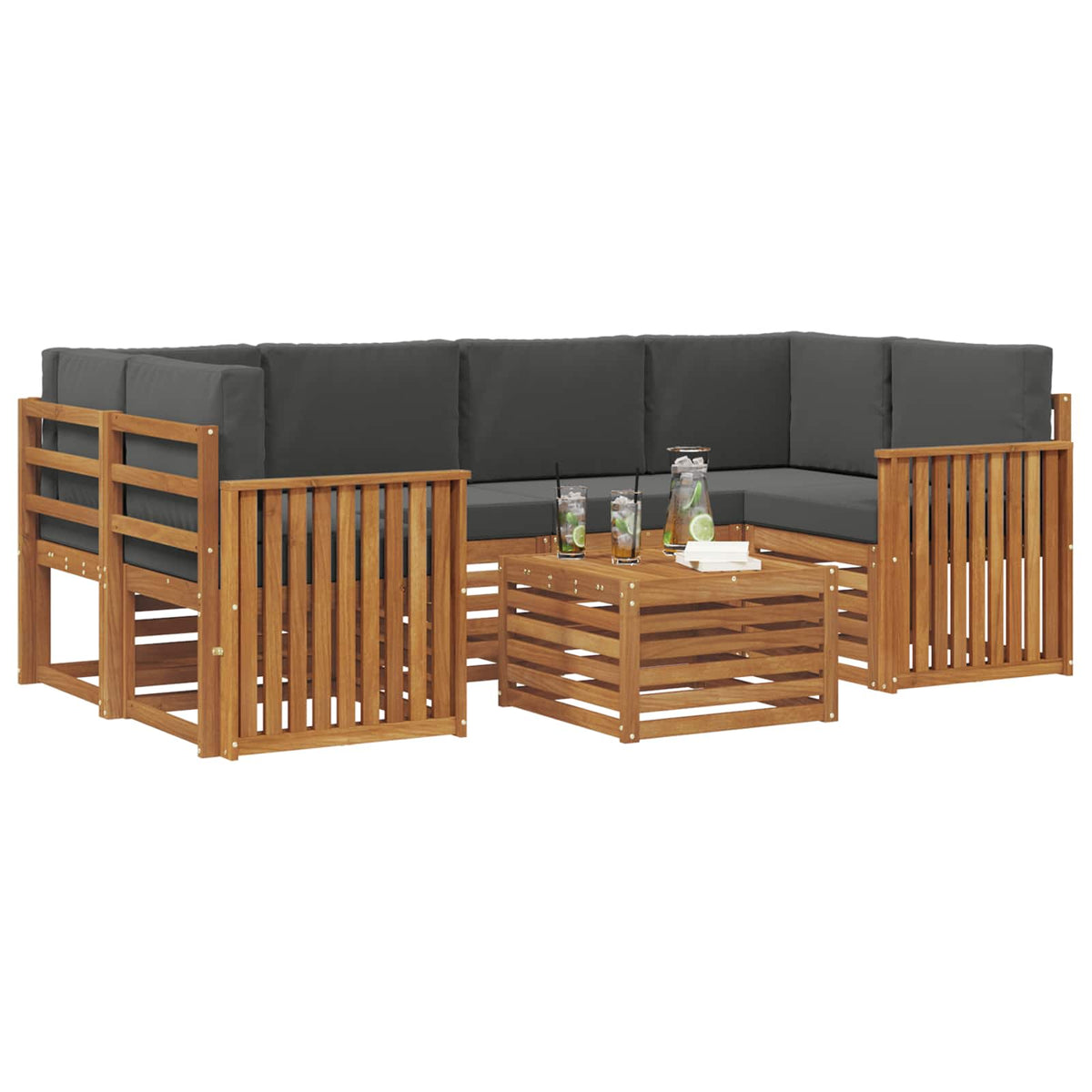 Outdoor Sofa Set 7 pcs Natural and Anthracite Solid Acacia Wood