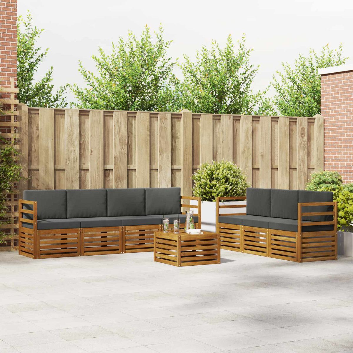 Sofa Sets 8 pcs Natural and Anthracite Solid Acacia Wood