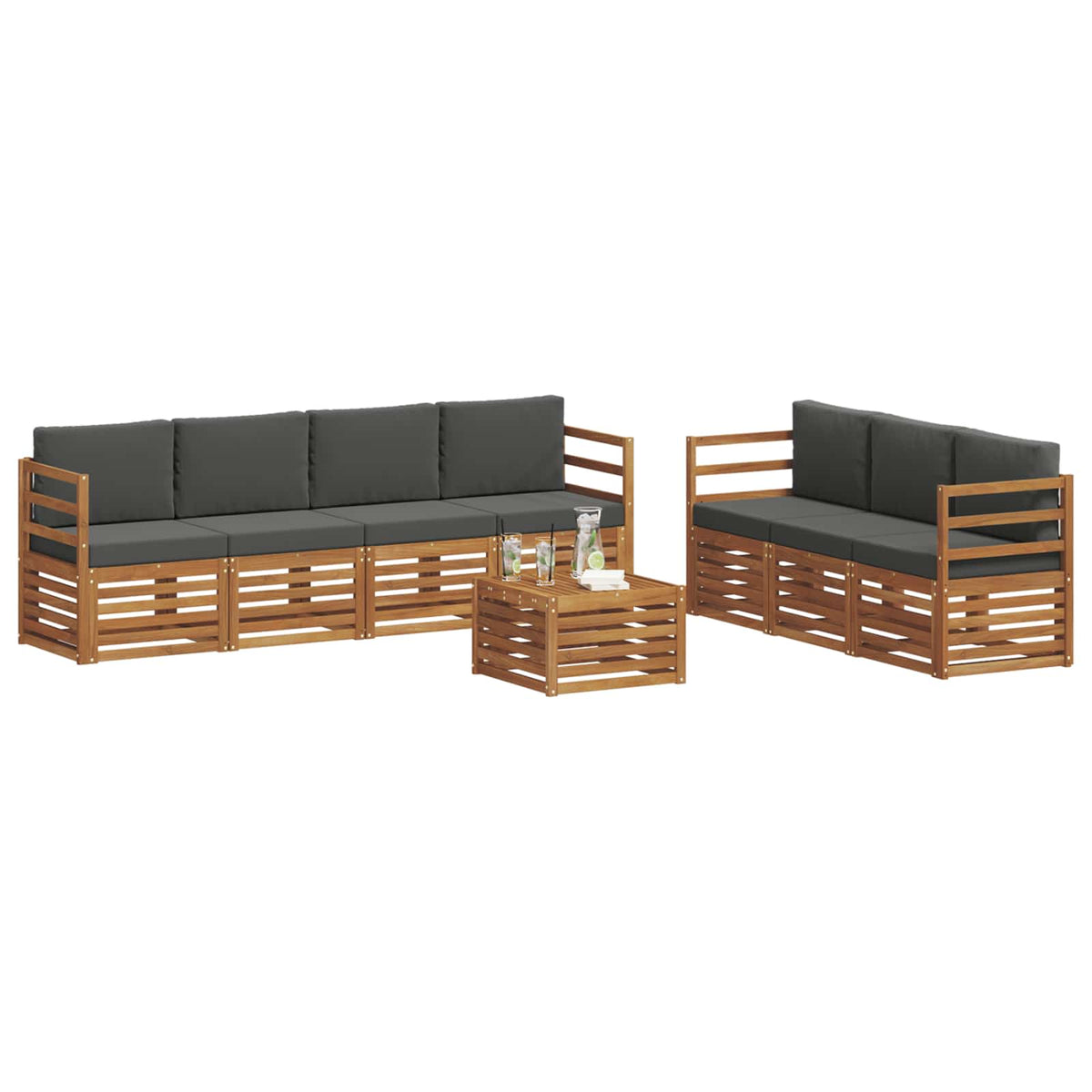 Sofa Sets 8 pcs Natural and Anthracite Solid Acacia Wood