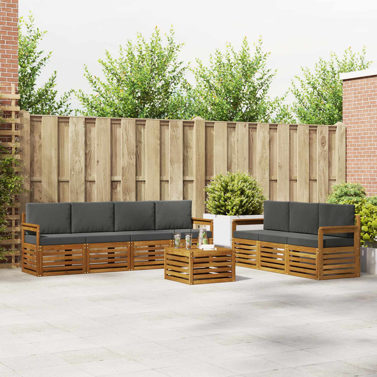 Sofa Sets 8 pcs Natural and Anthracite Solid Acacia Wood